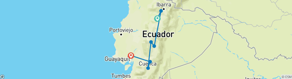 Image of a map showing the route of the tour
