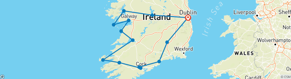 Image of a map showing the route of the tour
