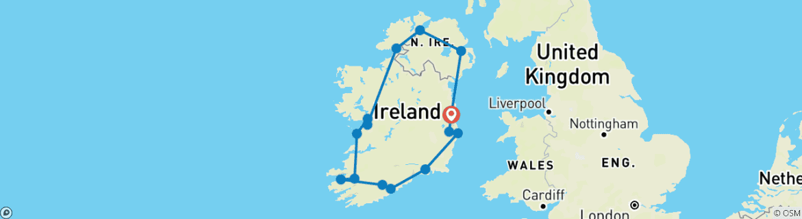 Image of a map showing the route of the tour