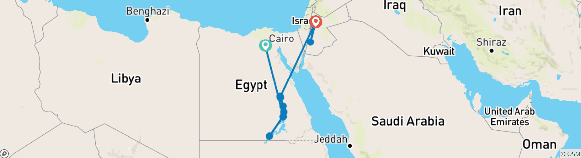 Image of a map showing the route of the tour