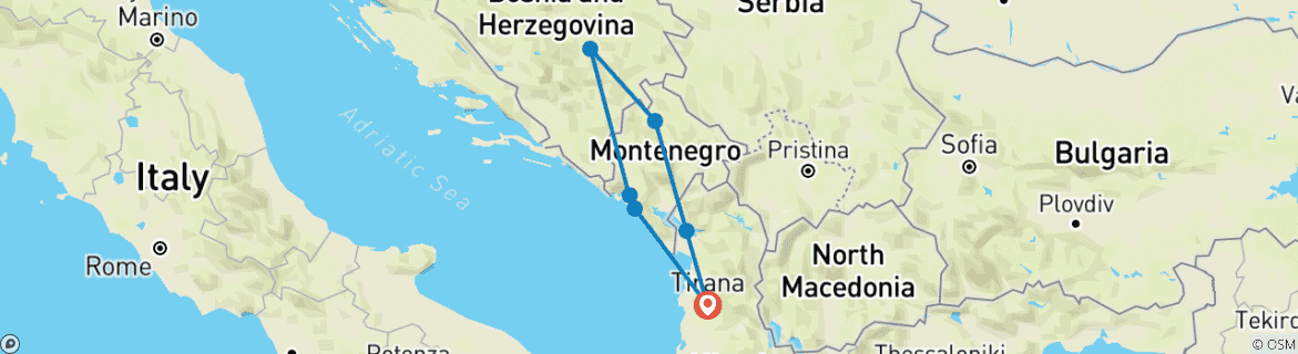 Image of a map showing the route of the tour