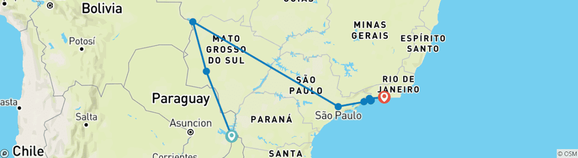 Image d'une carte montrant l'itinéraire du circuit