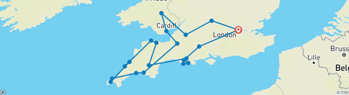 Image of a map showing the route of the tour