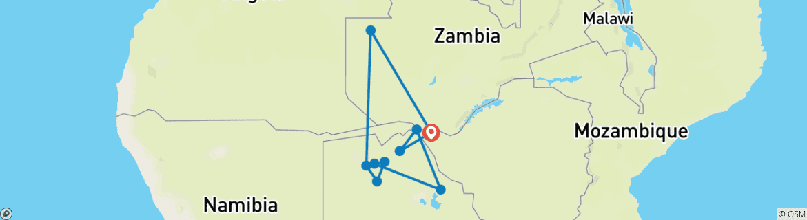 Image of a map showing the route of the tour