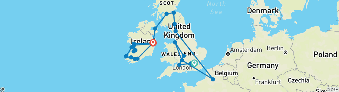 Image d'une carte montrant l'itinéraire du circuit