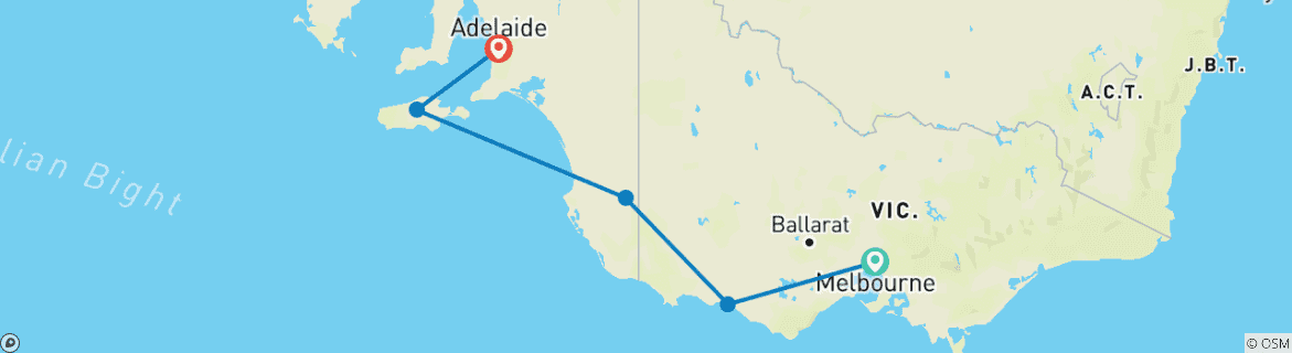Image of a map showing the route of the tour
