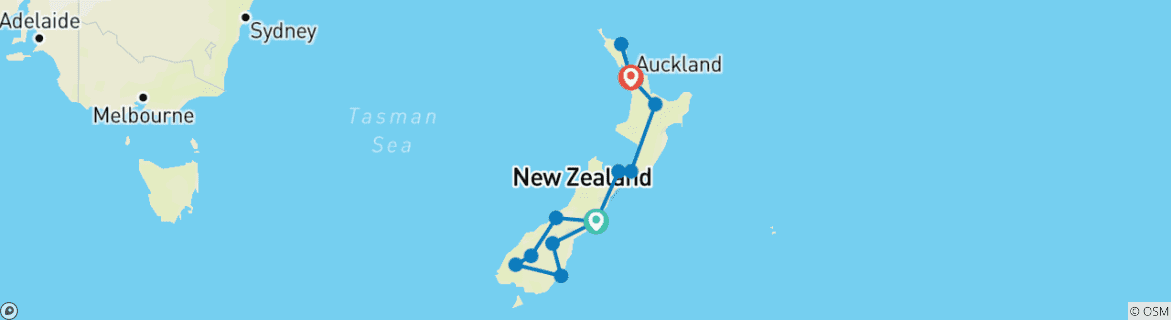 Image of a map showing the route of the tour