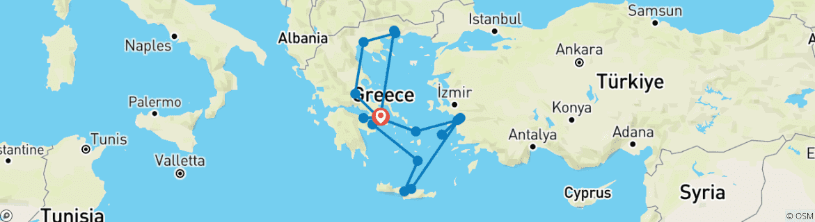 Image of a map showing the route of the tour