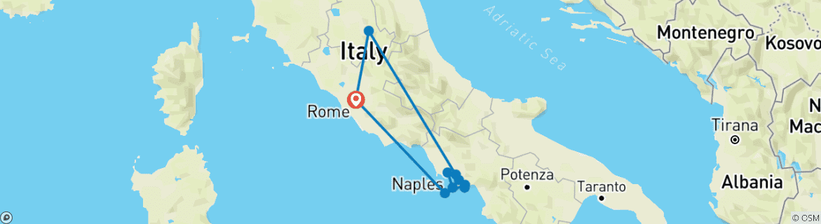 Image of a map showing the route of the tour