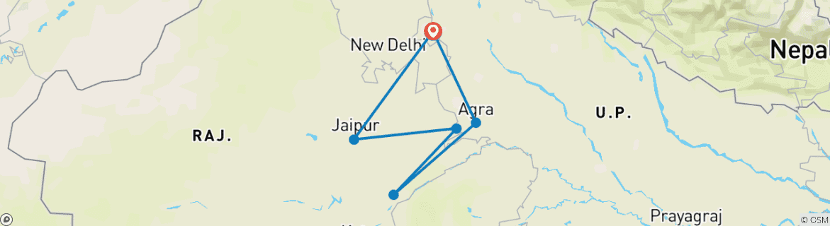 Image of a map showing the route of the tour