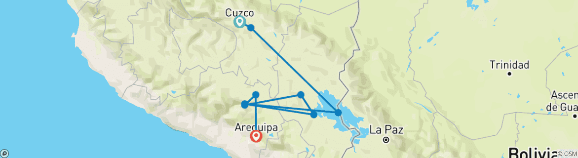 Image of a map showing the route of the tour