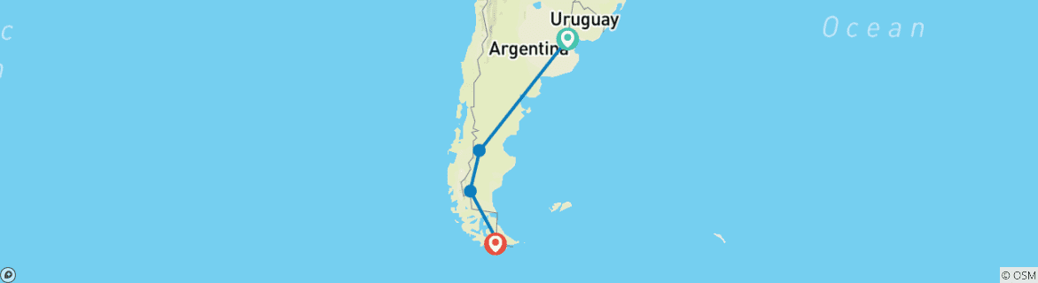 Image of a map showing the route of the tour