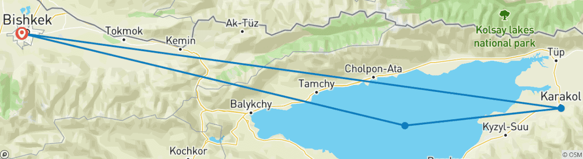 Image of a map showing the route of the tour