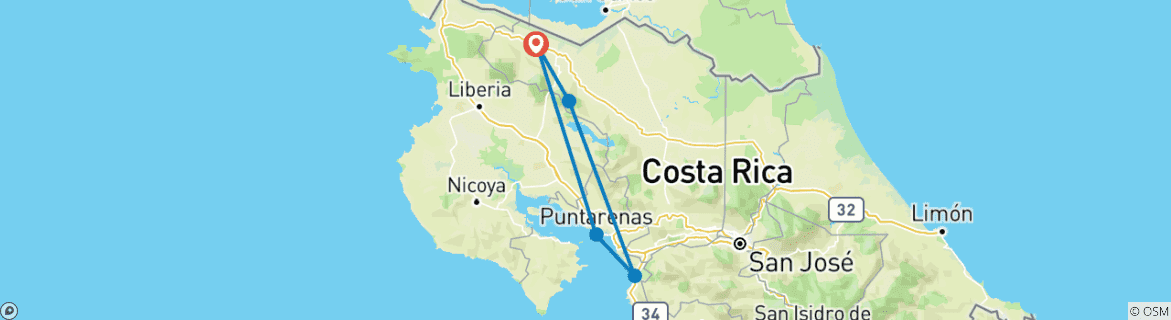 Image of a map showing the route of the tour