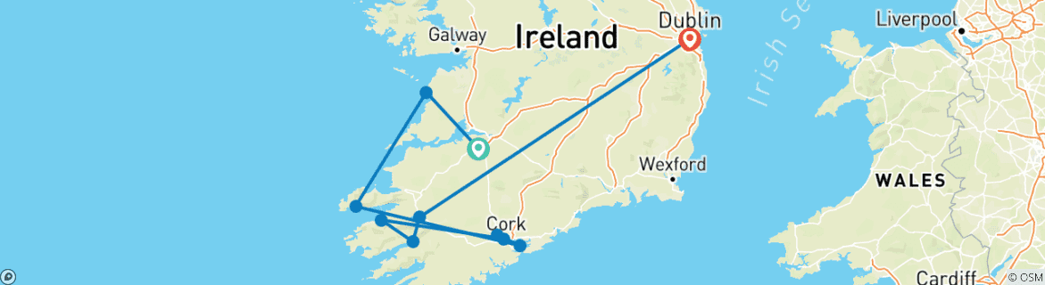 Image of a map showing the route of the tour
