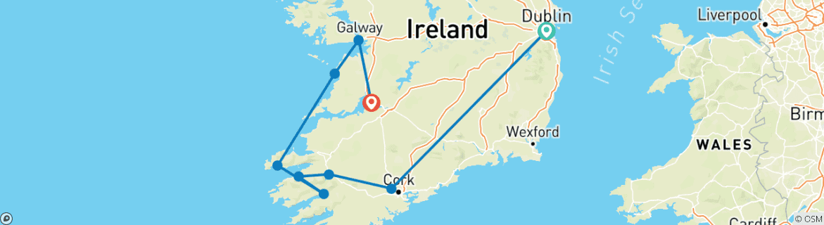 Image of a map showing the route of the tour