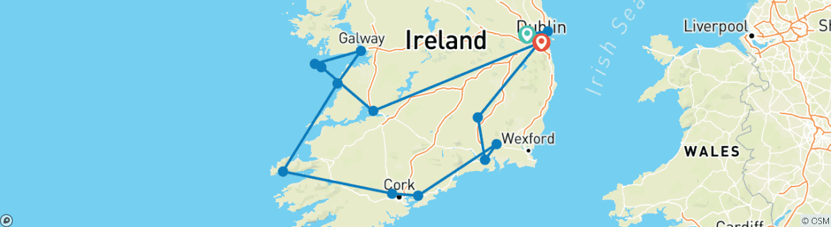 Image of a map showing the route of the tour