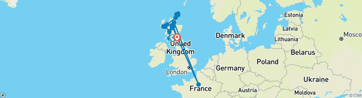 Image of a map showing the route of the tour