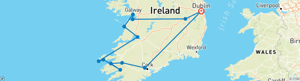 Image of a map showing the route of the tour