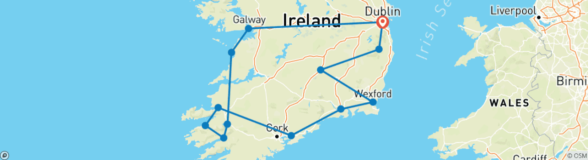 Image of a map showing the route of the tour