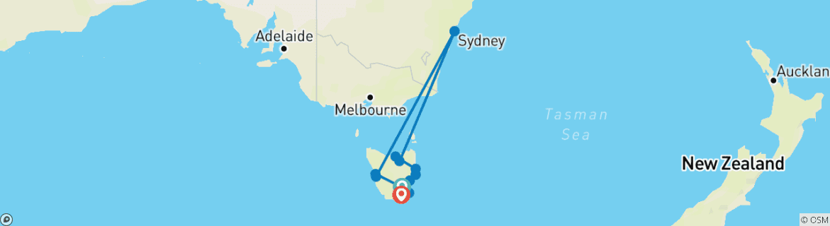Image of a map showing the route of the tour