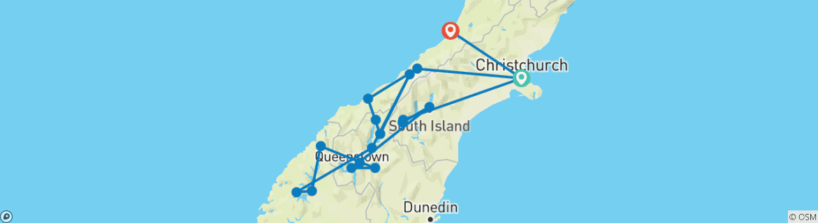 Image d'une carte montrant l'itinéraire du circuit