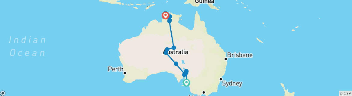 Image of a map showing the route of the tour