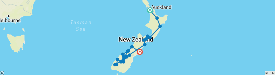Image of a map showing the route of the tour