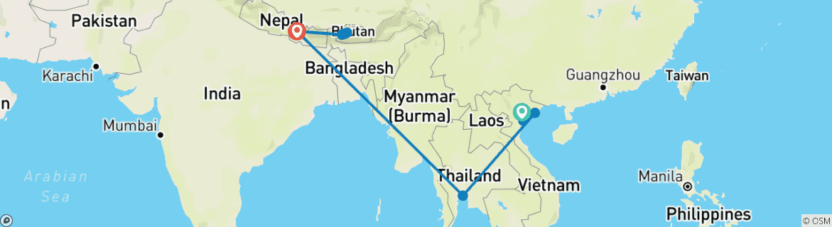 Karte mit der Reiseroute