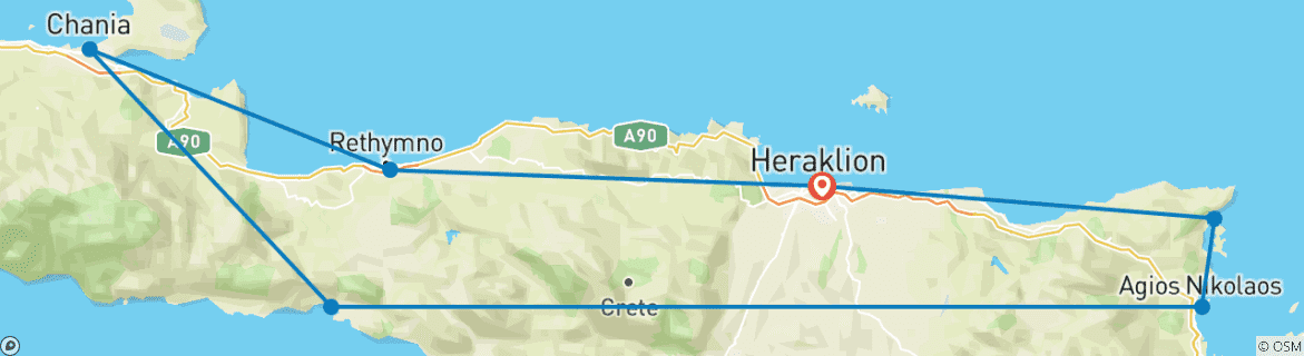 Image of a map showing the route of the tour