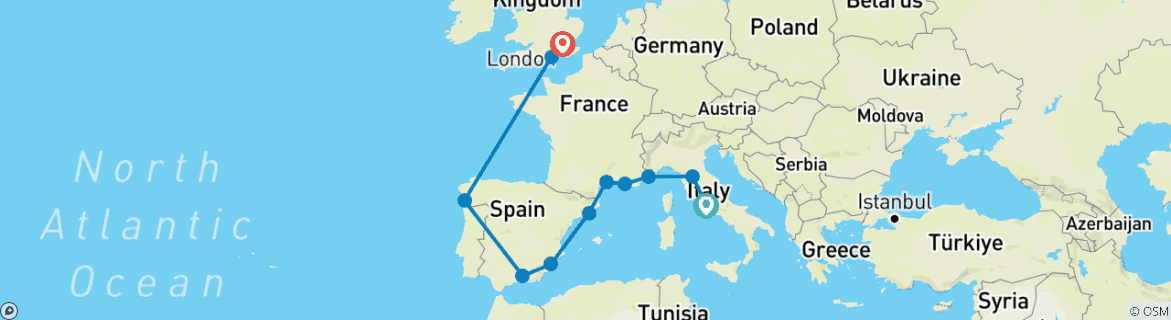 Image d'une carte montrant l'itinéraire du circuit