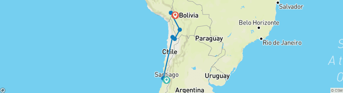 Image of a map showing the route of the tour