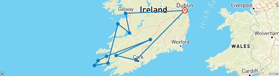Image of a map showing the route of the tour