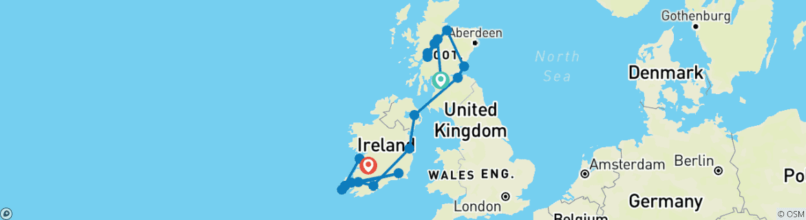 Image of a map showing the route of the tour