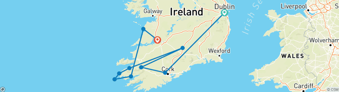 Image of a map showing the route of the tour