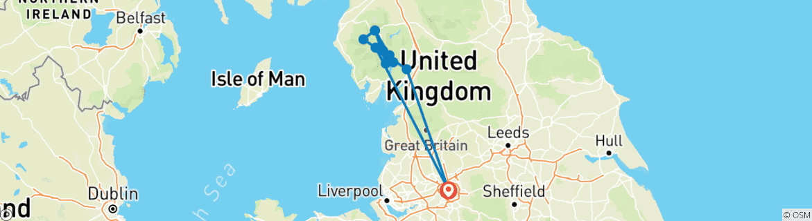 Image of a map showing the route of the tour