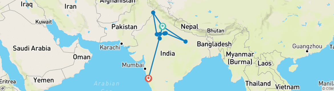 Image of a map showing the route of the tour