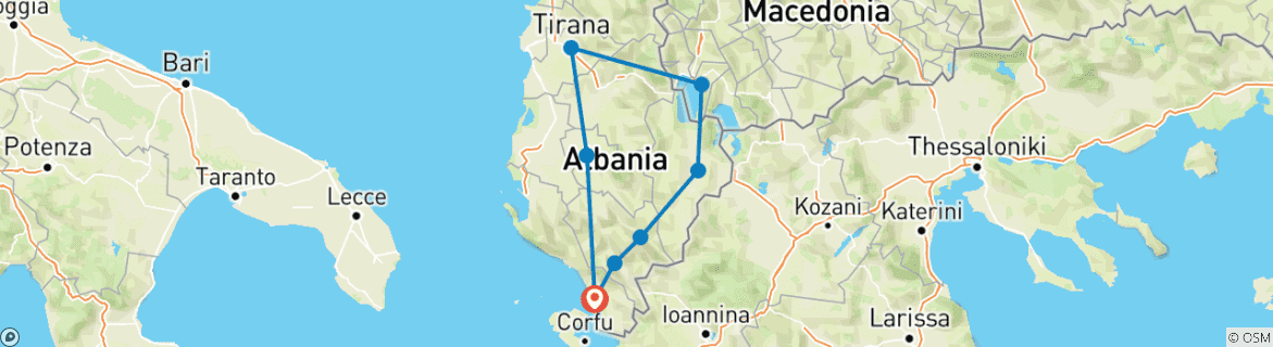 Image of a map showing the route of the tour