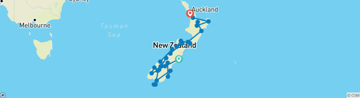 Image of a map showing the route of the tour