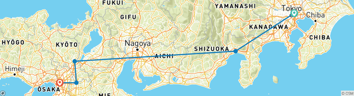 Image of a map showing the route of the tour