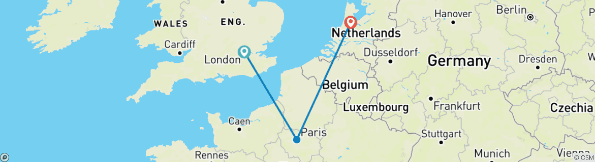Image of a map showing the route of the tour