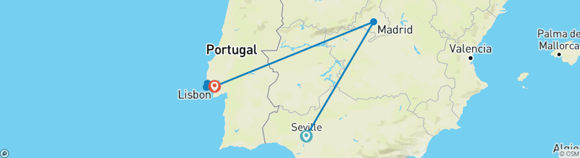 Carte du circuit 10 jours Séville, Madrid et Lisbonne : L'élégance de l'ancien monde