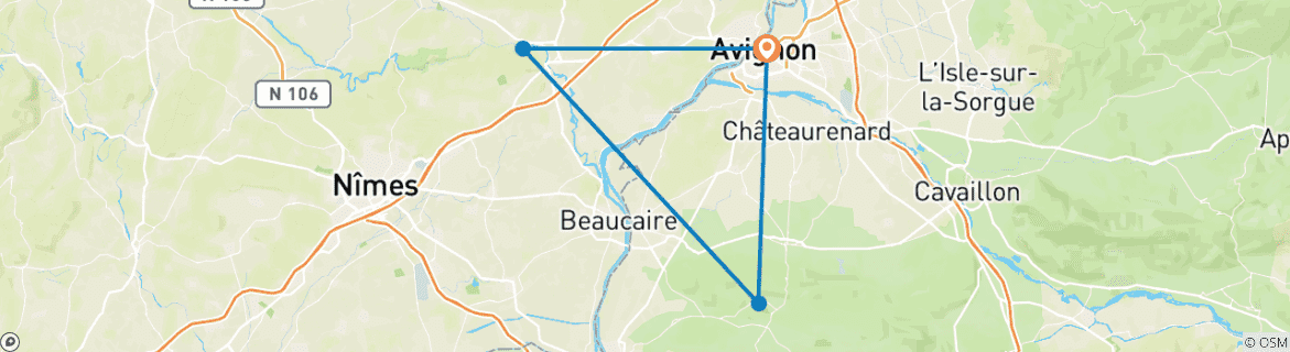 Image of a map showing the route of the tour