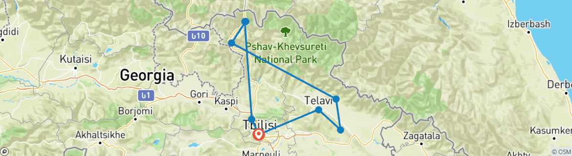 Image of a map showing the route of the tour