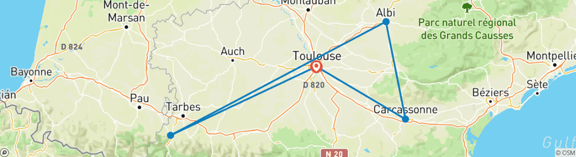 Image of a map showing the route of the tour