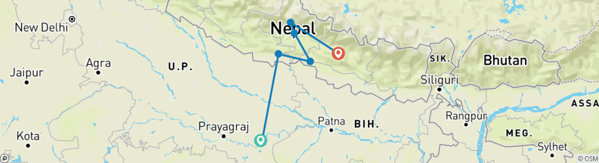 Image of a map showing the route of the tour