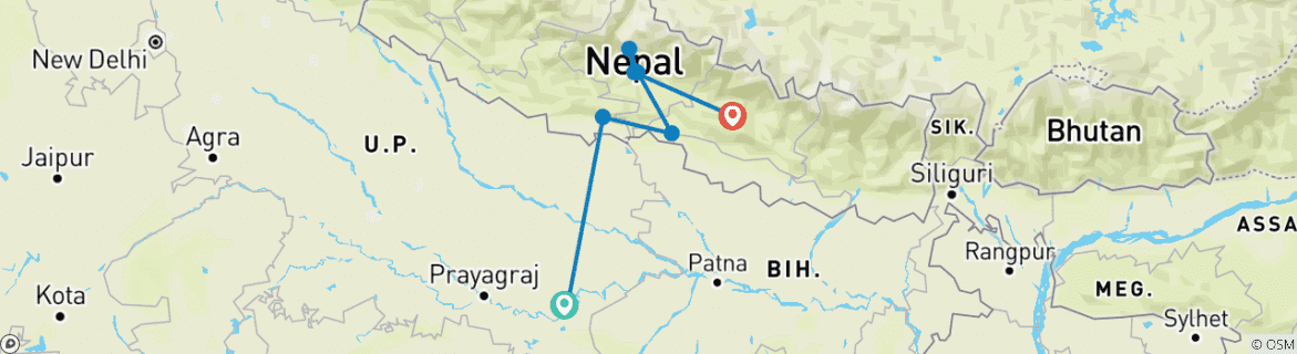 Image of a map showing the route of the tour