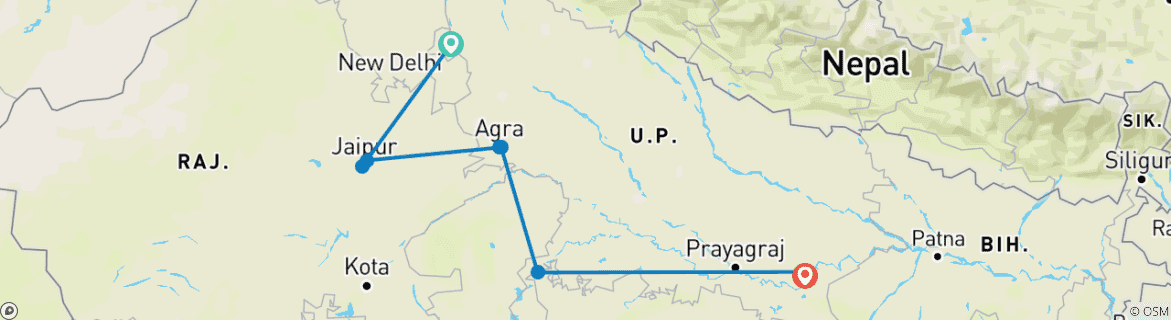 Image of a map showing the route of the tour