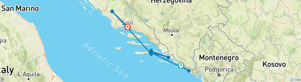 Image of a map showing the route of the tour