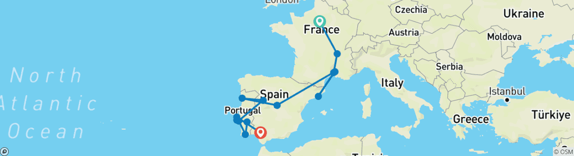 Image d'une carte montrant l'itinéraire du circuit